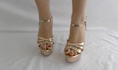 Walking in High Heels - Rose Gold Strappy Platform Stiletto Sandals