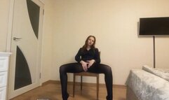 The goddess in black tights shows off her beautiful legs