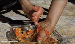 Ooey Gooey Yummy Tropical Fruit Feet - Katherine Green sploshing, sticky feet, barefoot barefeet feet fetish toes food play food crush squish