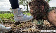 A filthy slave in a muddy puddle - Miss Eva Ray - MP4 SD