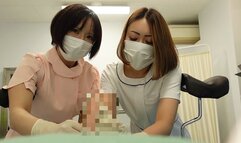 Hand jobs with surgical gloves by Asians Kuroki and Yukino