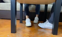 TWO STUDENTS FOOTSIE IN A LIBRARY AND SHOE STEPPING - MOV HD