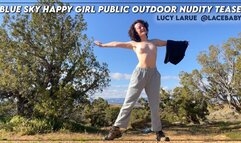 Blue Sky Happy Girl Public Outdoor Nudity Tease