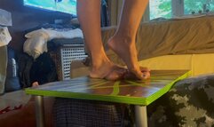 Footjob bare feet of Mistress Monica with insane stomping