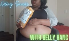 Eating Snacks While My Big Round Belly Hangs | featuring: Ebony BBW ASMR Food Stuffing Big Belly SSBBW Crunching Food Noises (1080P MP4)