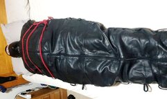 Edging a man in leather sleepsack-BBW domination,BBW bondage,handjob,edging,edged,amateur,Sam,leather sleepsack,male bondage,man in bondage,man tied up,cock ring,polishing,