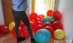 mass popping branded balloons