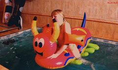 Alla hot fucks a rare inflatable centipede in the pool!!!