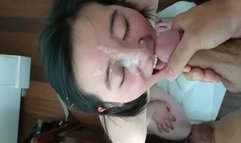 Good sucking asian gets thick facial