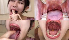 Miyu Morioka - Showing inside cute girl's mouth, chewing gummy candys, sucking fingers, licking and sucking human doll, and chewing dried sardines mout-174