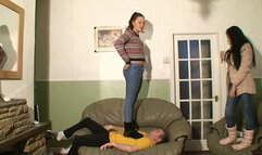 Sophie & Katie Trample Their Slave In Boots