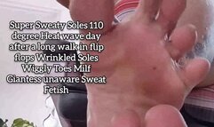 Super Sweaty Soles 110 degree Heat wave day after a long walk in flip flops Wrinkled Soles Wiggly Toes Milf Giantess unaware Sweat Fetish foot fetish spying avi