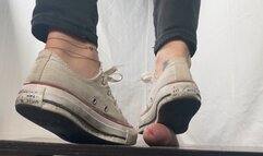 A Shoejob with dirty white sneakers - CBT, Shoejob and some spitting in well worn dirty Converse Chucks - slave - HD