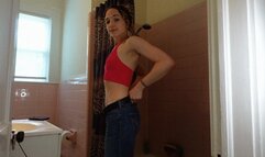 Red Top and Hollister Jean Shower