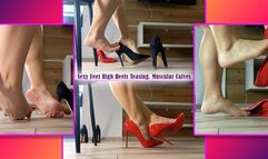 Sexy Feet High Heels Teasing Muscular Calves - Barefoot - Foot worship - Foot fetish - Shoes - Patent leather shoes - Muscle worship - Peeping - Under chair - Foot play - Female foot - Foot domination