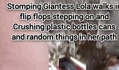 Mkv Stomping Giantess Lola walks in flip flops stepping on and Crushing plastic bottles cans and random things in her path mkv