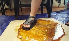 Charlie Angel gets Black Sandals Stuck in Glue