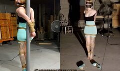 0081 Tattooed Cutie in Clubwear Tied Elbows Together, Gagged & Blindfolded to Pole – Held to Ransom by Brute! WMV Version