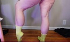 Flexing Muscular Calves in Long Lime Green Socks WMV 1080