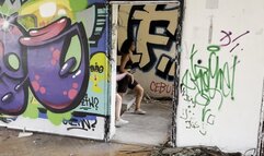Two Mistresses hard ballbusting, kicks to the crotch in abandoned place