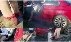 HOT SUMMER SALE: Sexy office girl stuck hard in mud driving her luxury BMW 335 cabrio