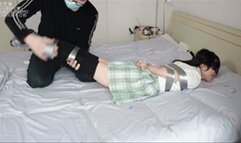 XY Bondage 97-Menglei in black silk JK is bound by tape and glued to her mouth