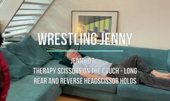 Jenny 07 - Therapy Scissors on the Couch - Long Rear and Reverse Headscissor Holds