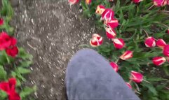 Dr Martens Jadon Boots destroy flowers stomp, crush, walk in tulip field