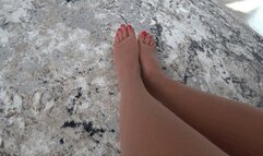 toe wiggling in open toe pantyhose Ac