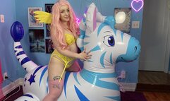 Fluttershy Cums To Deflation On Inflatable Zebra