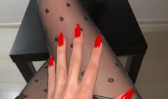 Long nails play with pantyhose