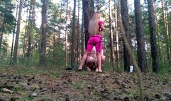 Domina Evgenia - I continue to humiliate my slave in the woods (the golden rain scene was cut out)