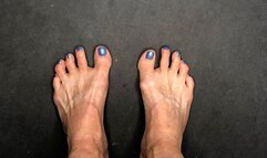 Toe Wiggling With Metallic Blue Toenail Polish