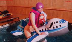 Alla is fucking hot with a big inflatable plane in the pool and playing with a beach ball!!!