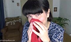 * 854x480p * 10 Days of Sneezes & Snot Filled Nose Blows on Big Red Hanky ,Pt 10