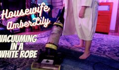 Housewife AmberLily Vacuuming In A White Robe