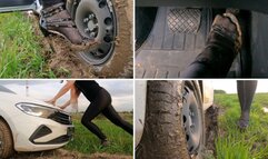 SEXY PREMIERE: Julia stuck hard in deep mud - crazy spinning wheels