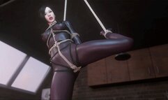 Leather Gril Bondage One-Leg Suspension Orgasm