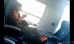 Candid woman barefeet foot fetish on train seat, nice sole view, little dirty feet