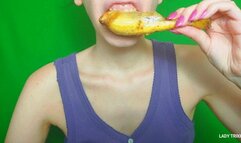 chewing and eating a chicken leg - 720p