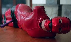 Red latex doll tape bondage with vibrator