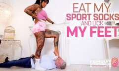 He eats my gym socks and licks my feet clean ( Socks and Foot Domination with Lady Nisha ) - FULL HD MP4