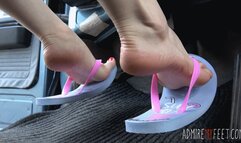 Zuzana's feet and flip flops pumping pedals (4K)