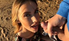 Outdoor Blowjob and Cum in Mouth! Sweet lovers Doing Blowjob on the Beach