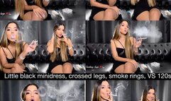 Little black minidress, Virginia Slims 120s, long nails, crossed legs and smoke rings!