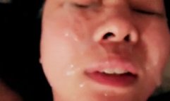 Messy facial over girlfriend's face