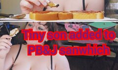 Tiny step-son added to PB and J sandwich