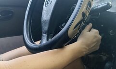 Katherine sexy pedal pumping and driving on black gladiator sandals