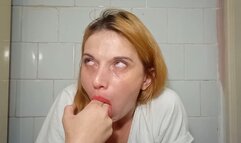 Throat masturbation with long fingers