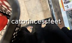 Walk with me to the store and stare at my feet in sandals, purple toes, milf feet